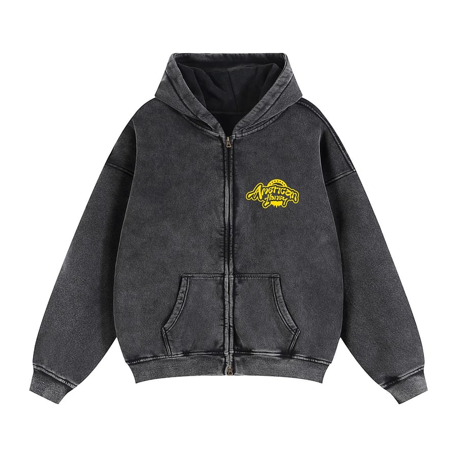 zip through boxy fleece hoodie