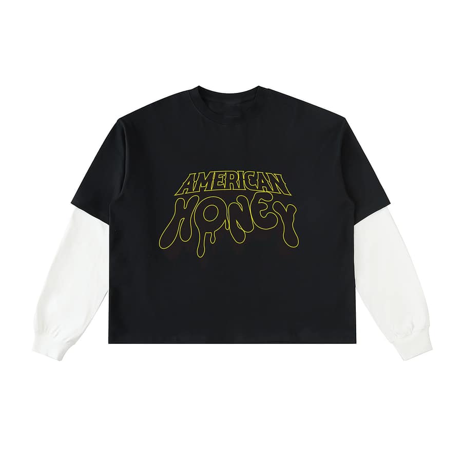 layered contrast sleeve cotton t shirt